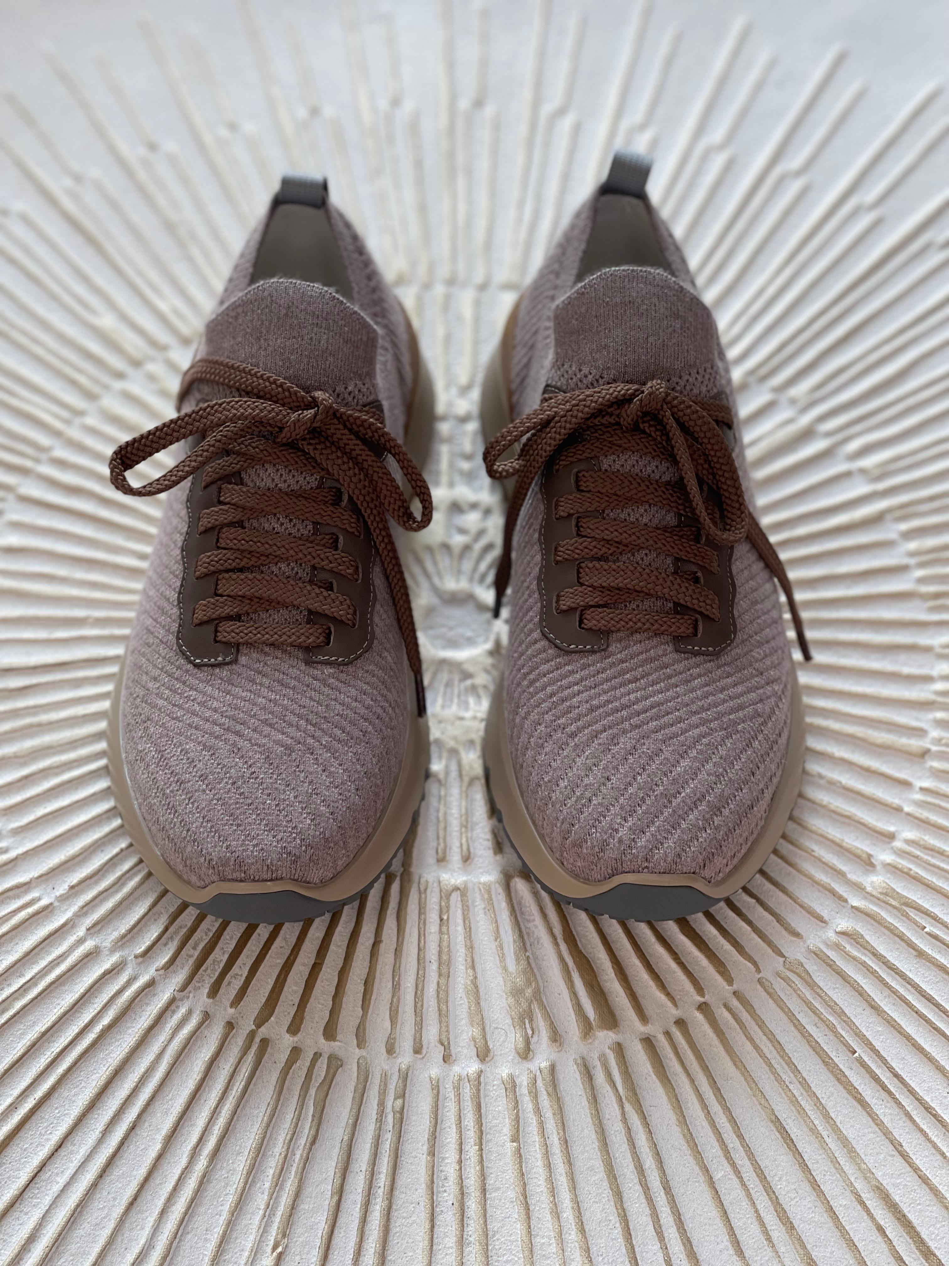 Brunello Cucinelli Men’s Smokey Brown Lace-Up Leather Sneakers