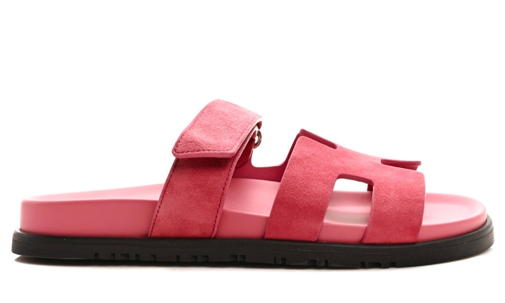 HERMES Suede Goatskin Womens Chypre Sandals Rose Aphrodite