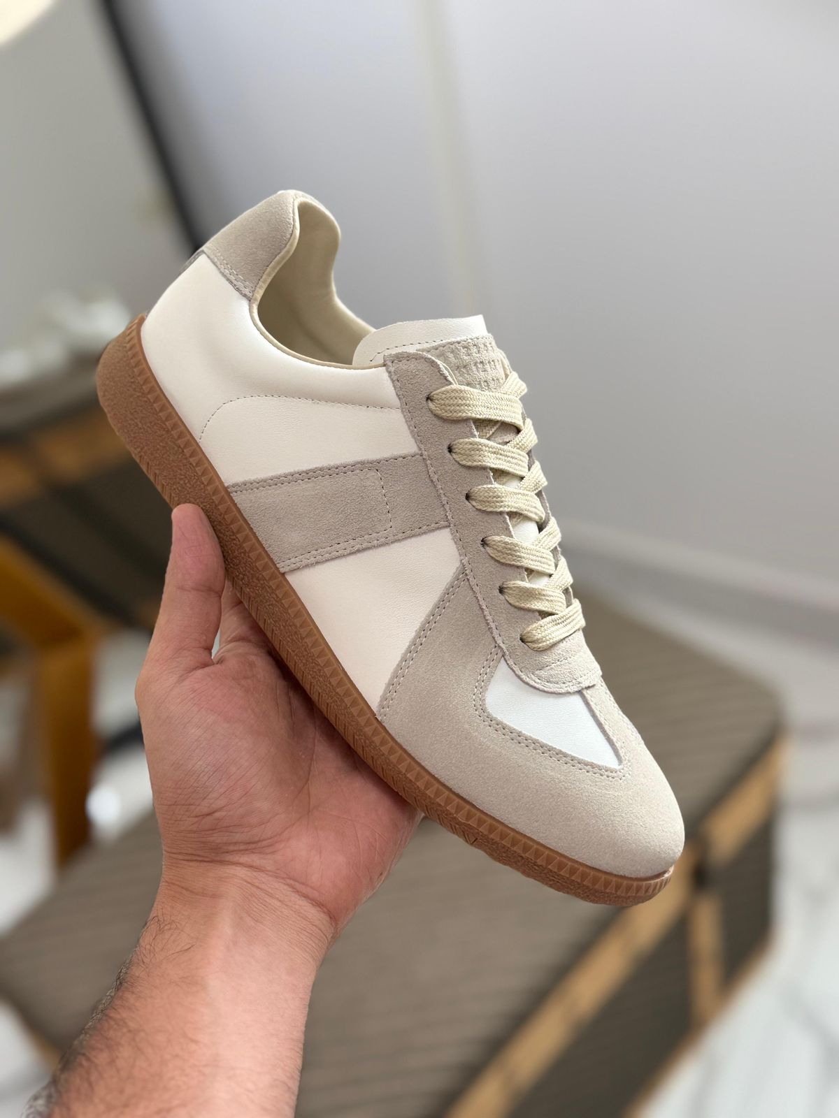 MM6 Maison Margiela Retro GAT-Inspired Sneakers – Black Leather with Beige Sole (Unisex)