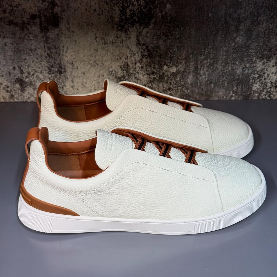 Zegna Deerskin Triple Stitch Off White/Brown Men's