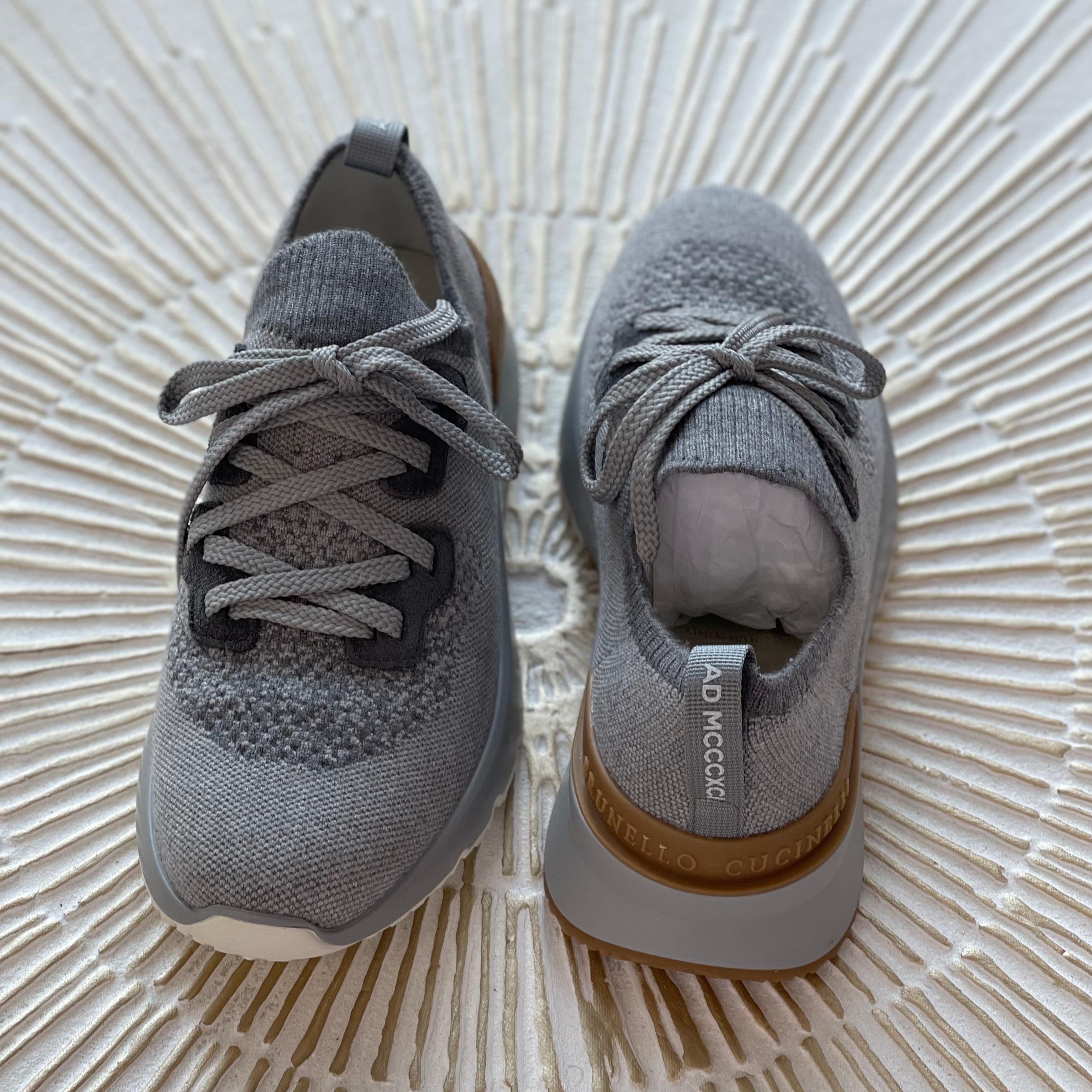Brunello Cucinelli Logo-Print Cotton-Blend Sneakers – Grey