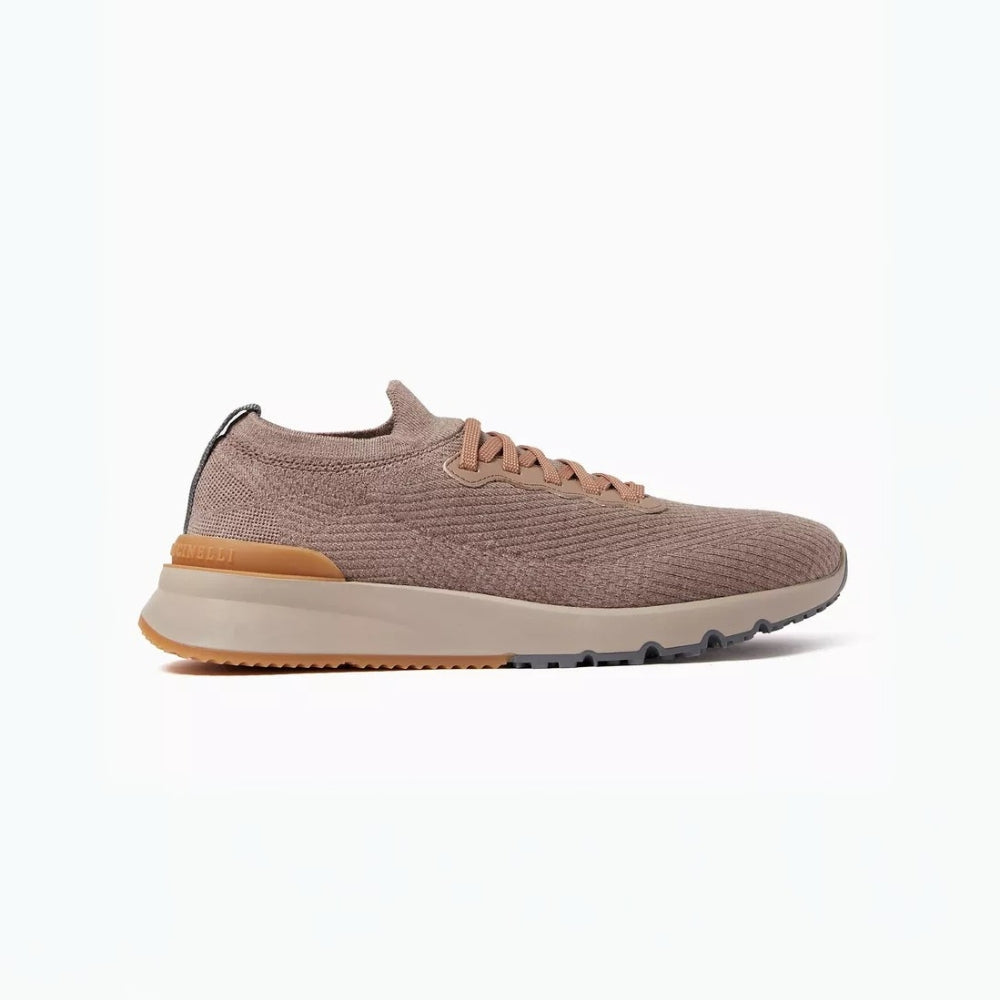 Brunello Cucinelli Men’s Smokey Brown Lace-Up Leather Sneakers
