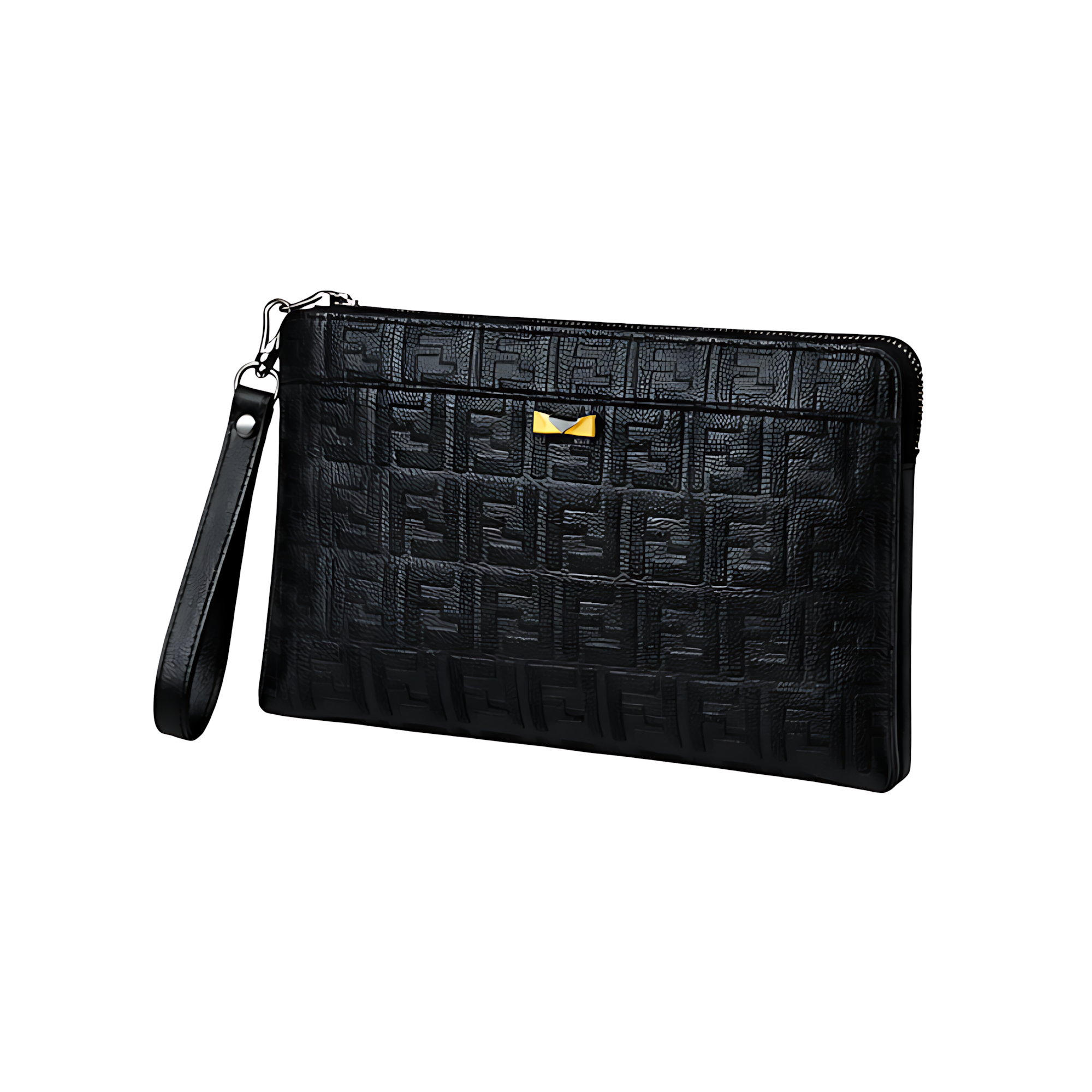 Fendi Pouch | Ff Monogram Leather Zip Black