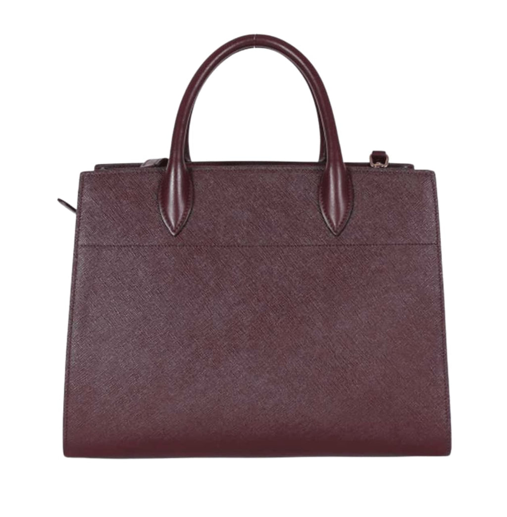 Prada Bag | Bibliotheque Saffiano City Leather Tote Handbag In A Burgundy Color