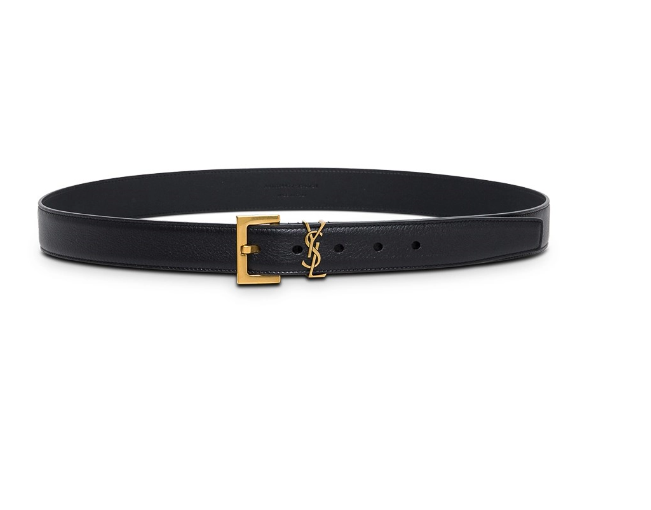 Black Leather Belt with Logo Buckle Saint Laurent